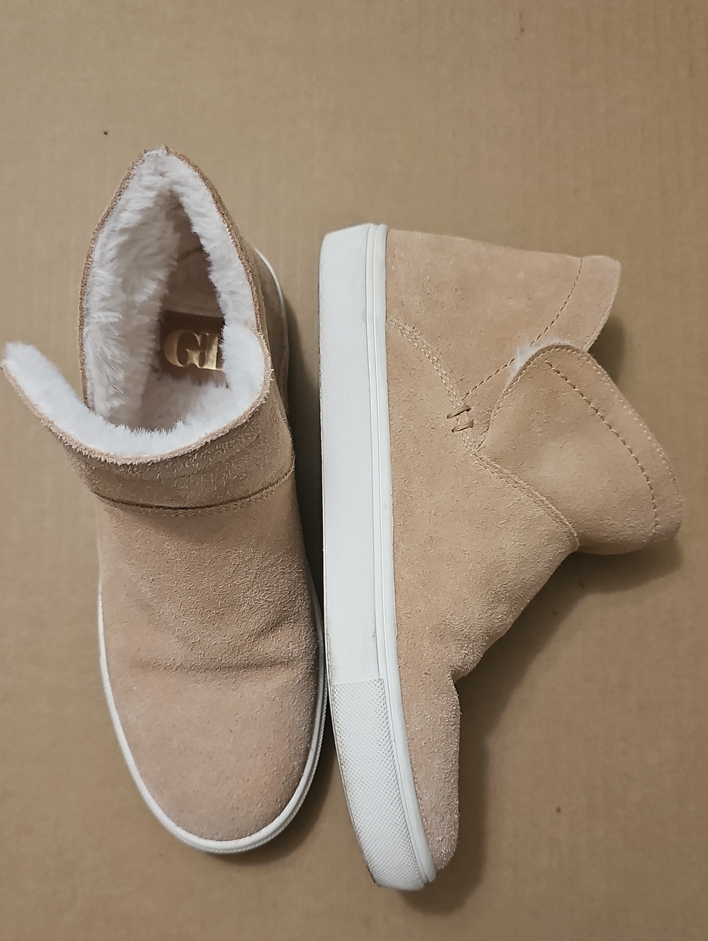 Gianni Bini Tan Suede Faux Fur-Lined Ankle Sneakers
